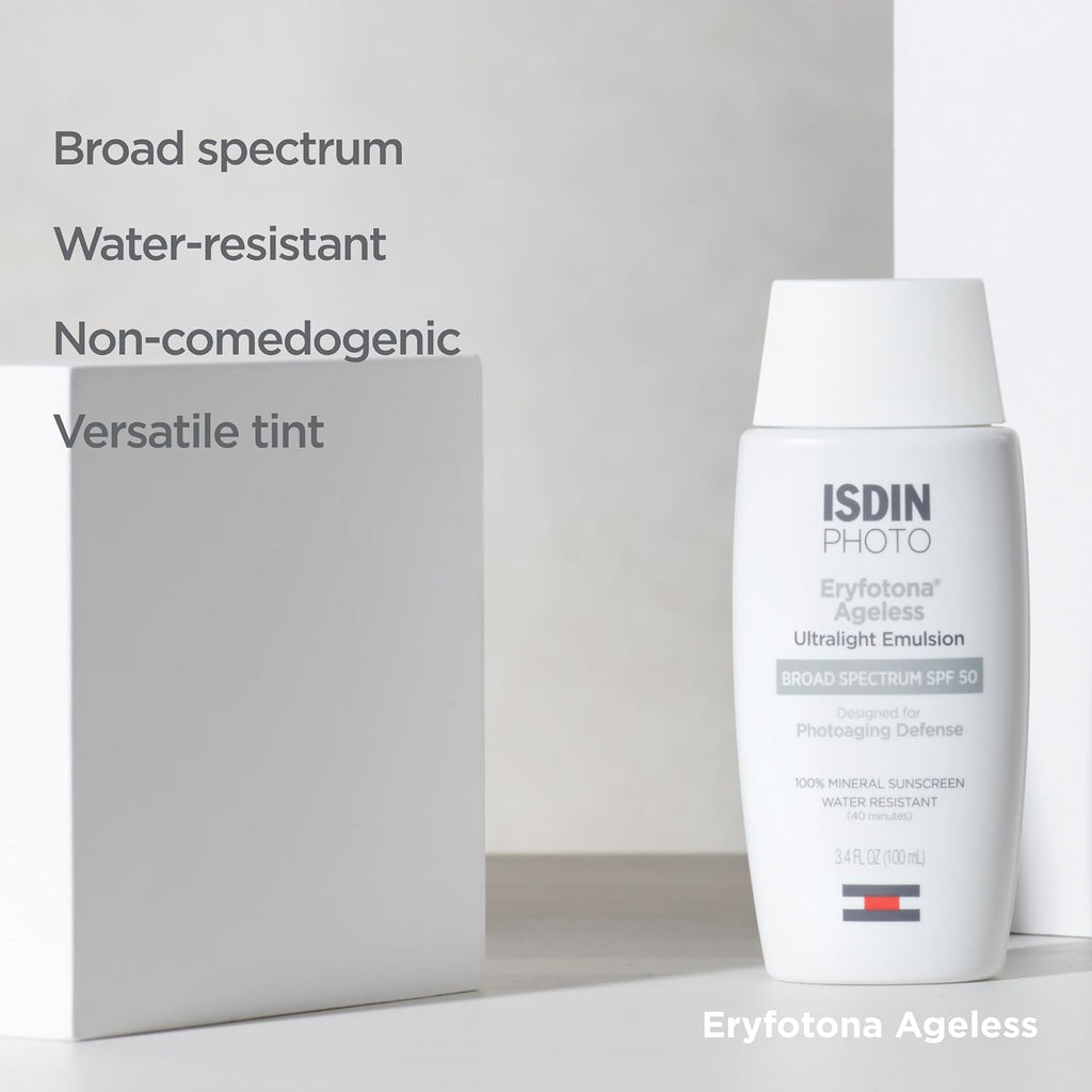 ISDIN Eryfotona Ageless Tinted Mineral Face Sunscreen SPF 50, Zinc Oxide | Anti-Aging, 100% Mineral UV Filters, Ultralight Emulsion, Suitable for Sensitive Skin, Dermatologist Recommended