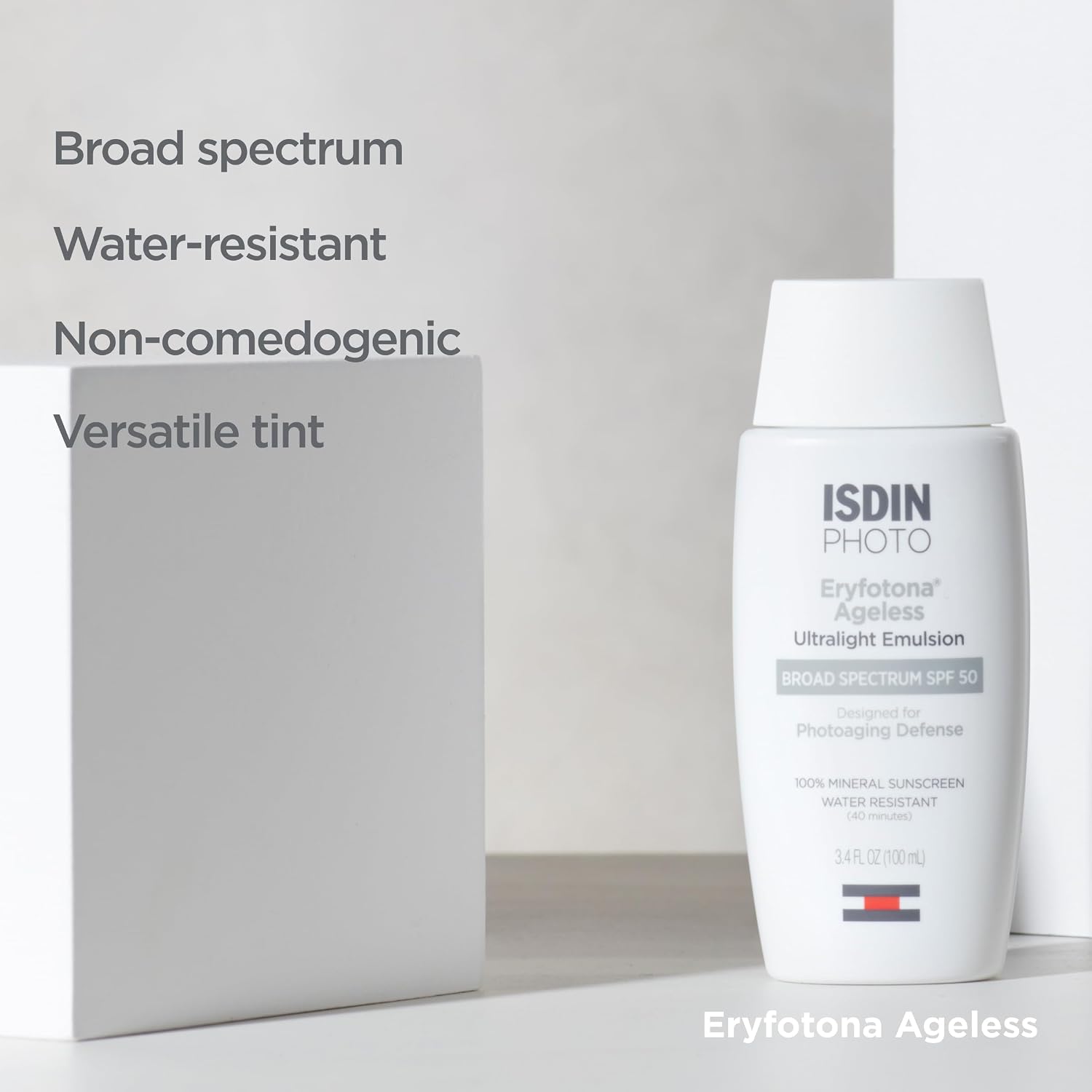 ISDIN Eryfotona Ageless Tinted Mineral Face Sunscreen SPF 50, Zinc Oxide | Anti-Aging, 100% Mineral UV Filters, Ultralight Emulsion, Suitable for Sensitive Skin, Dermatologist Recommended