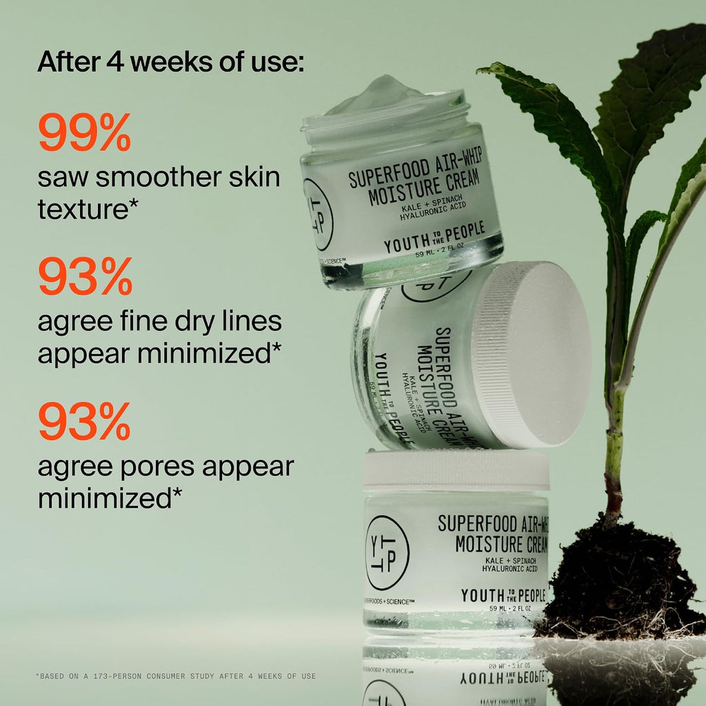 Youth To The People Superfood Air-Whip Face Moisturizer - Lightweight Cream | Hyaluronic Acid Facial Cream - Up to 48H Hydration, Strengthen Skin Barrier, Smooth Fine Lines + Plump Skin, Non-comedogenic