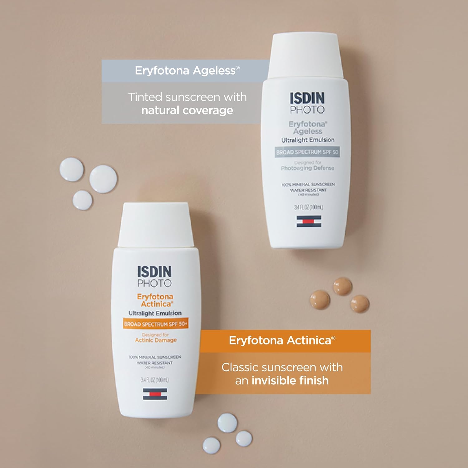 ISDIN Eryfotona Ageless Tinted Mineral Face Sunscreen SPF 50, Zinc Oxide | Anti-Aging, 100% Mineral UV Filters, Ultralight Emulsion, Suitable for Sensitive Skin, Dermatologist Recommended