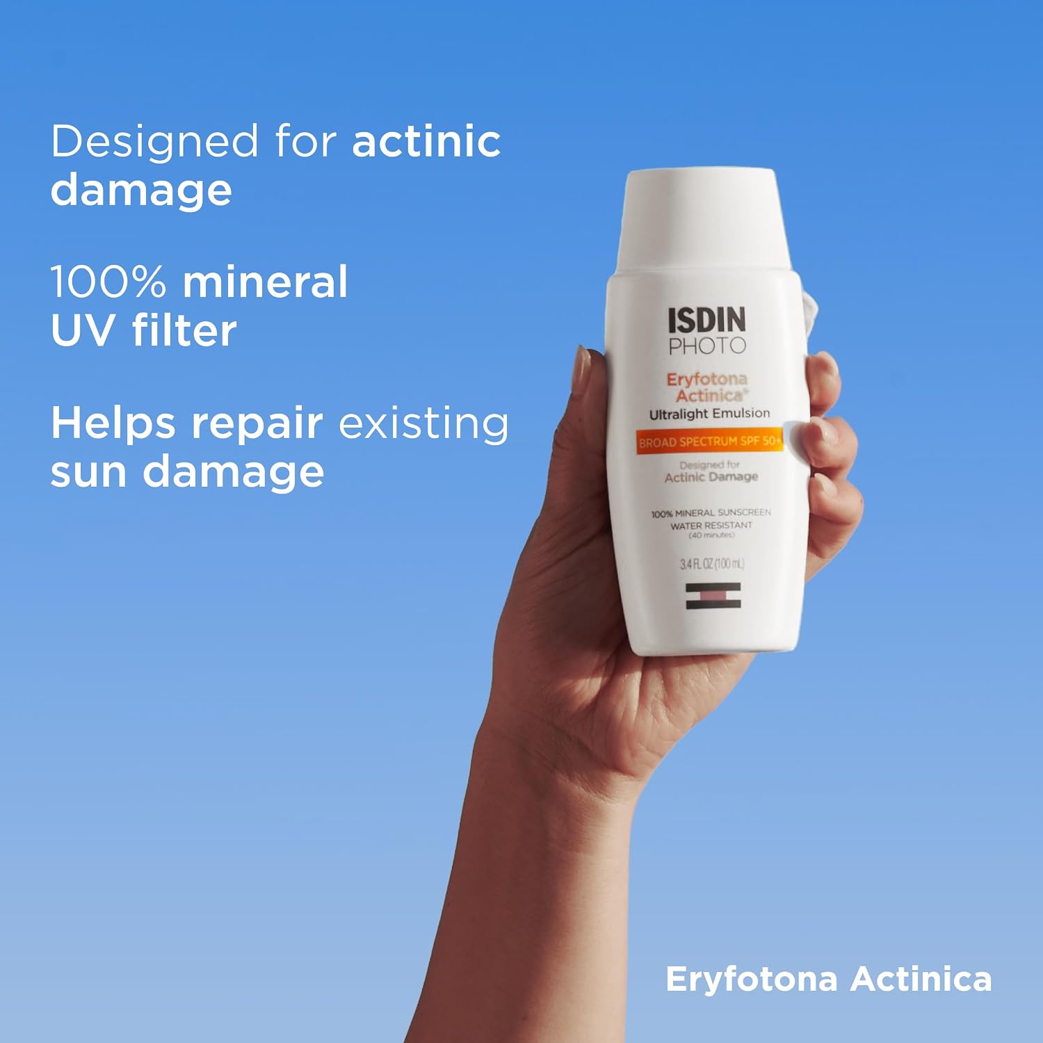 ISDIN Eryfotona Actinica Bundle (1.7 & 3.4 Fl Oz) with Zinc Oxide and 100% Mineral Sunscreen Broad Spectrum SPF 50+, No White Cast, Suitable for Sensitive Skin