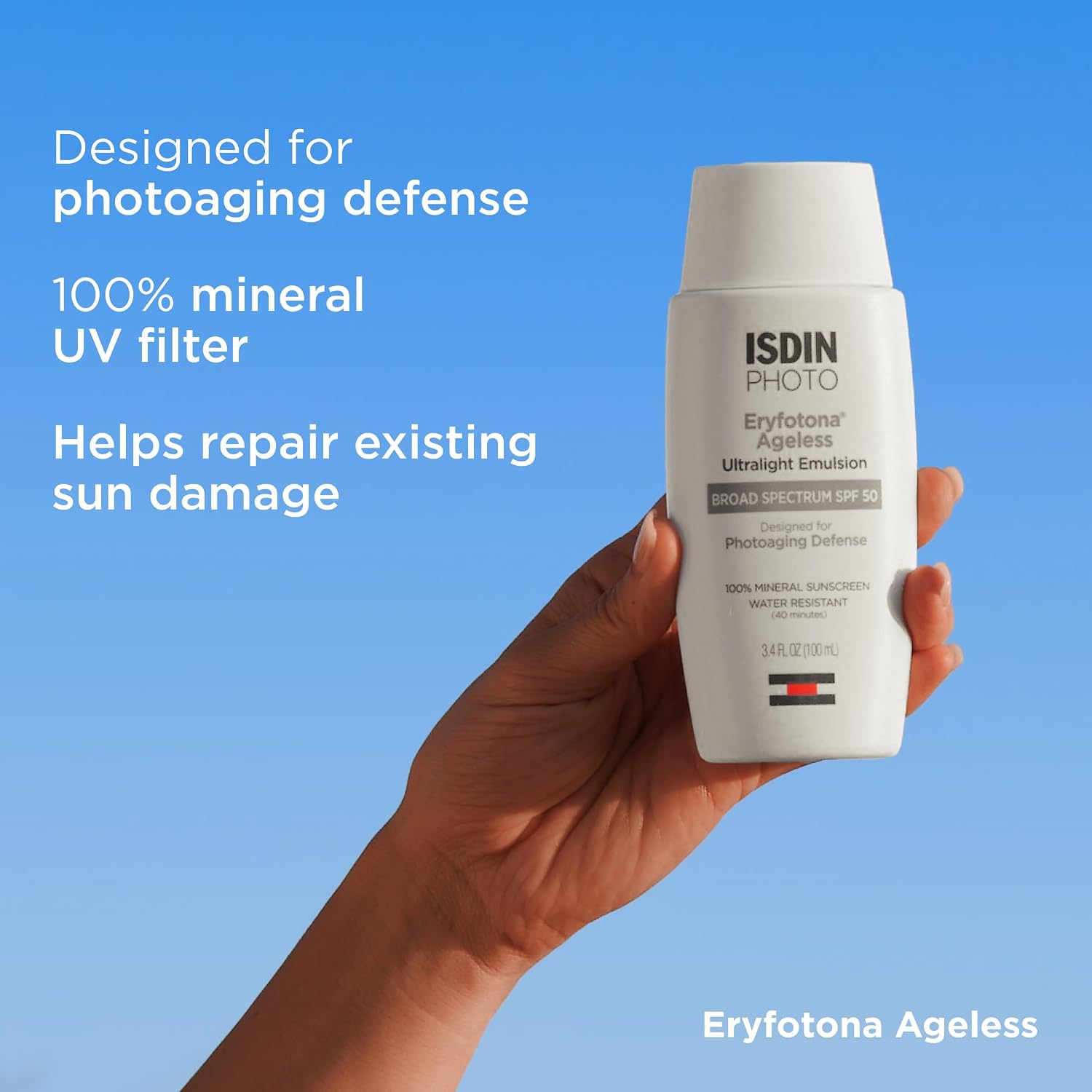 ISDIN Eryfotona Ageless Tinted Mineral Face Sunscreen SPF 50, Zinc Oxide | Anti-Aging, 100% Mineral UV Filters, Ultralight Emulsion, Suitable for Sensitive Skin, Dermatologist Recommended
