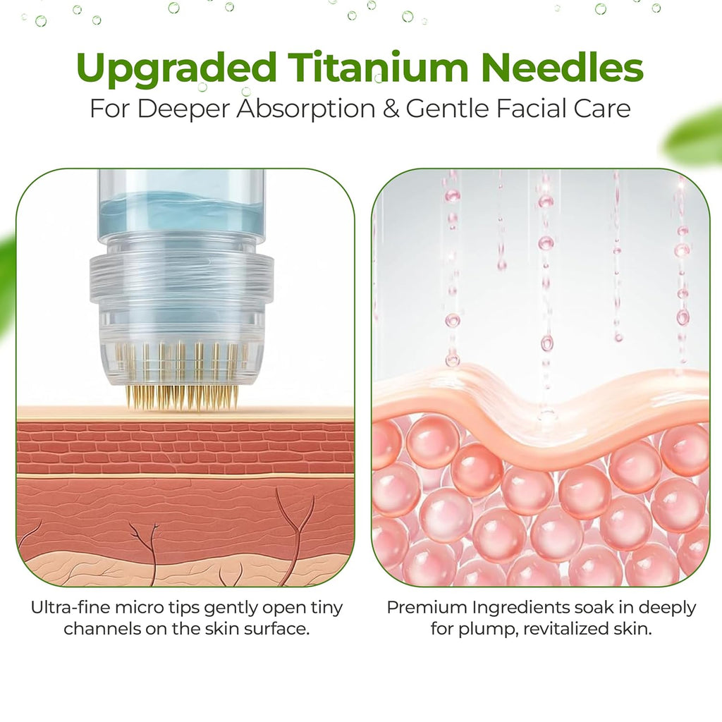 FLexiknee Microrevive Titanium Micro Infusion System for Face - Deep Penetrating, Collagen-Boosting Stamp & Anti-Wrinkle Hyaluronic Acid Serum - At Home Micro Needling Kit for Radiant, Youthful Skin