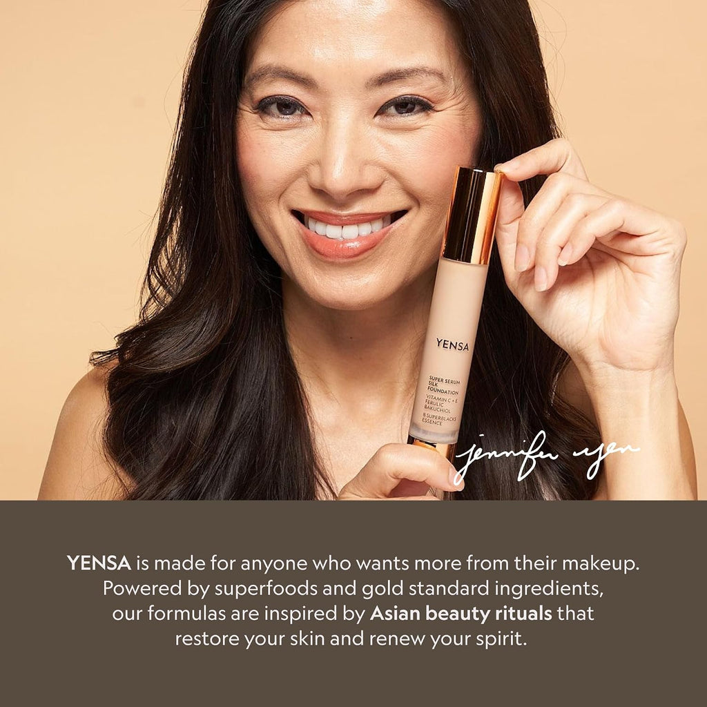 YENSA Super Serum Silk Foundation - Hydrating, Full Coverage Foundation with Vitamin C & Bakuchiol Oil - Blurs Imperfections & Evens Skin Tone - Korean Skin Care Makeup - Medium 3 (1 oz)