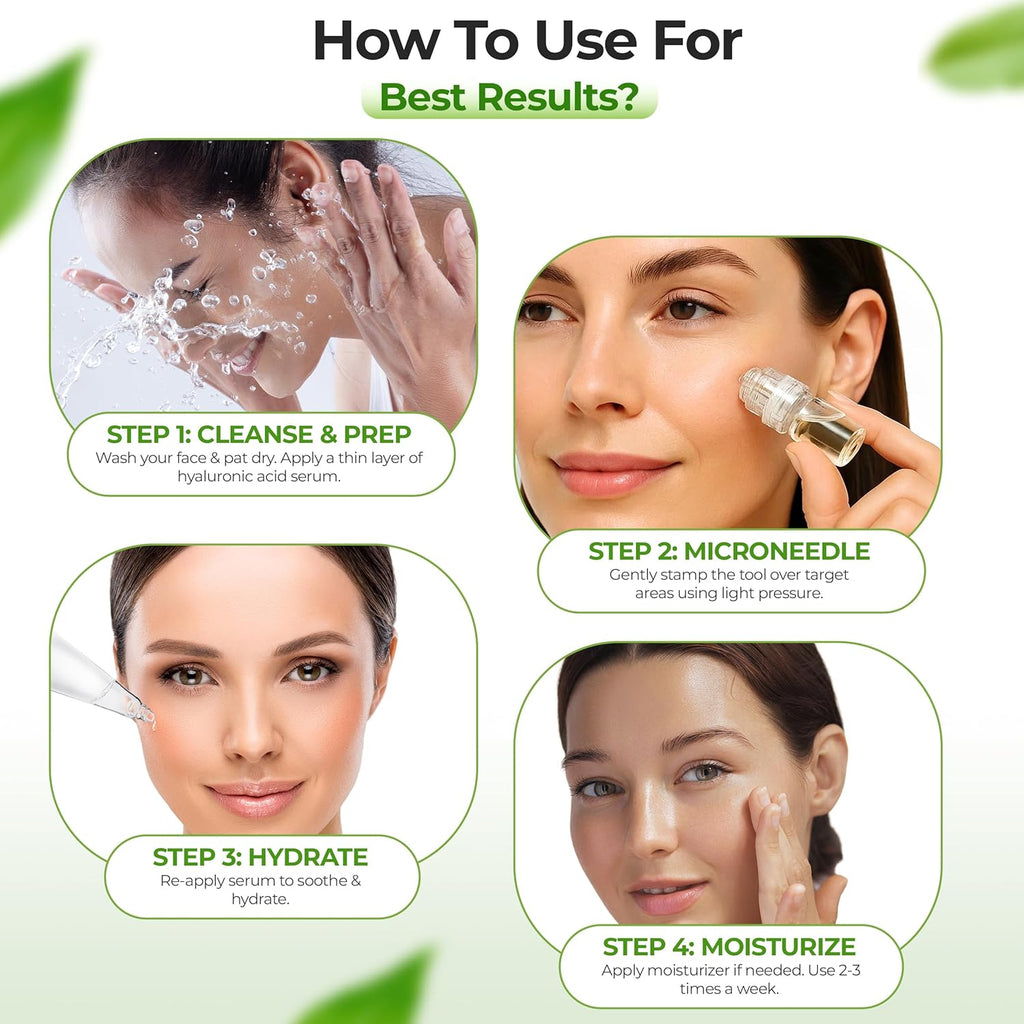 FLexiknee Microrevive Titanium Micro Infusion System for Face - Deep Penetrating, Collagen-Boosting Stamp & Anti-Wrinkle Hyaluronic Acid Serum - At Home Micro Needling Kit for Radiant, Youthful Skin